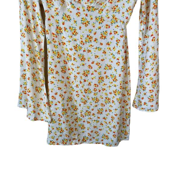 Velvet Torch New Women's Floral V Neck Bell Sleeve Mini Dress White Yellow Small - Picture 5 of 8